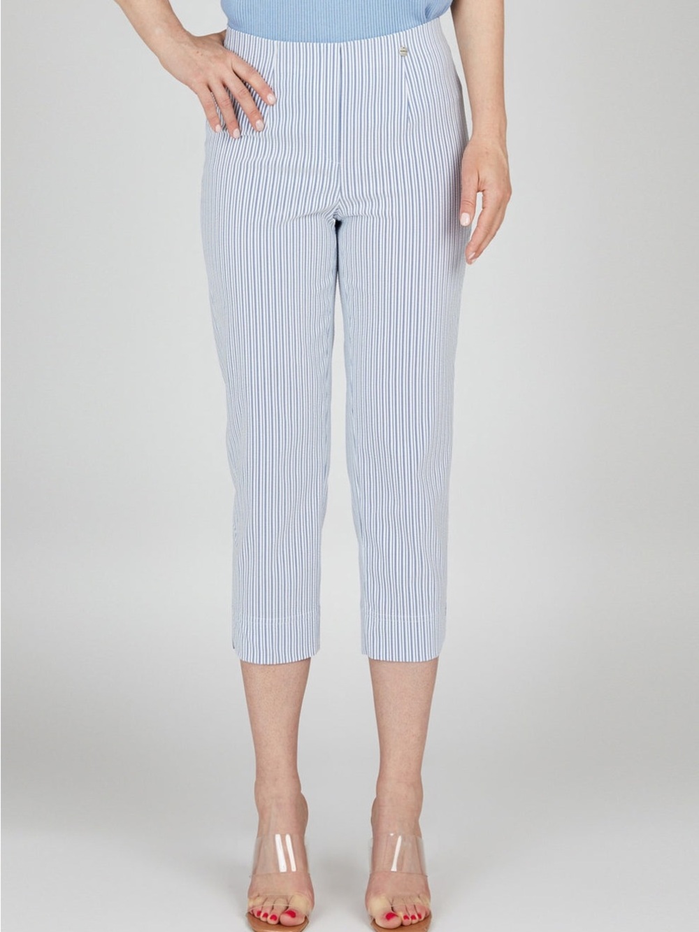 Robell Navy and White Striped Cropped Trousers size 8